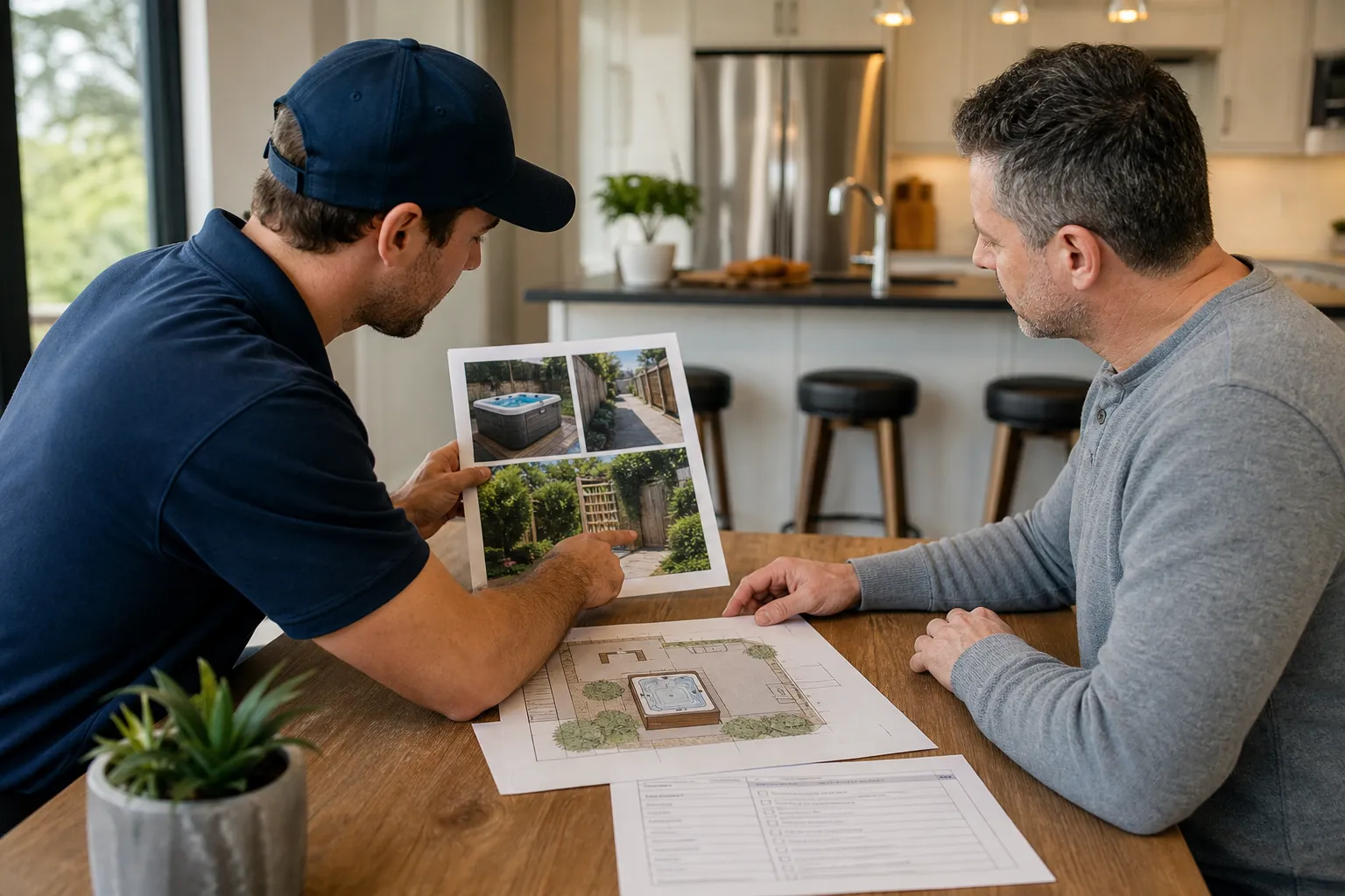 Mover and homeowner review hot tub access photos and placement plans