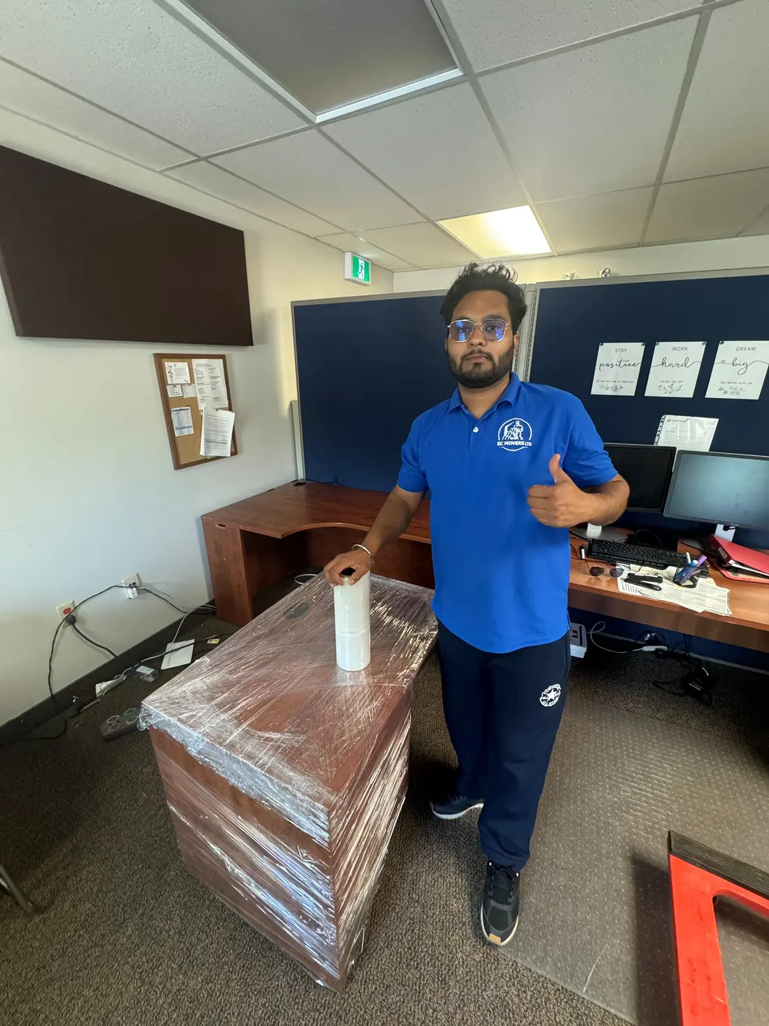 Office desk wrapped for a commercial move